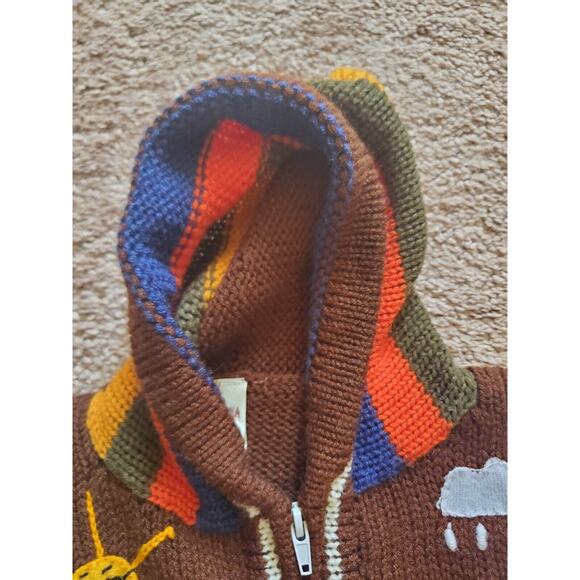 Sisandina Handicrafts Andes Appliques Embroidery Zip Knit Hoodie, Kids Size 4 - Picture 3 of 12